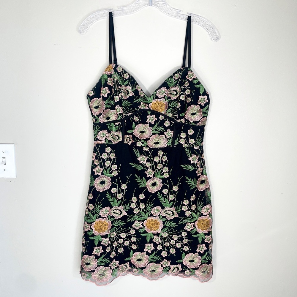 Lulus Black Floral Embroidered Mesh Mini Dress Romantic wedding